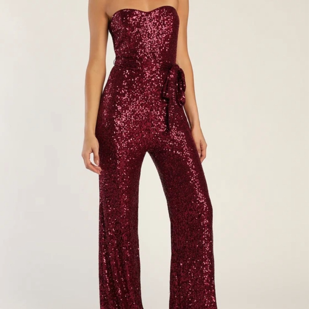 Lulus strapless sequin jumpsuit